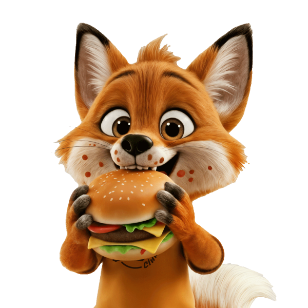 Foxxy isst einen Burger